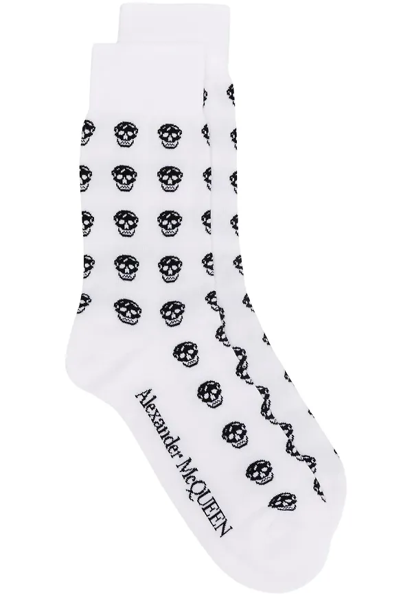 Alexander McQueen stickade strumpor med dödskallar - Vit