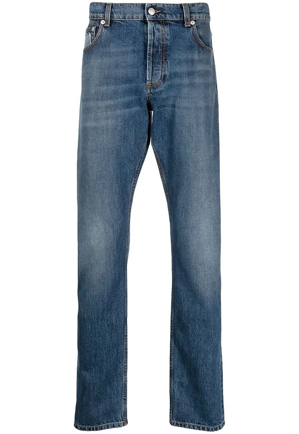 Alexander McQueen straight-jeans med fransar - Blå
