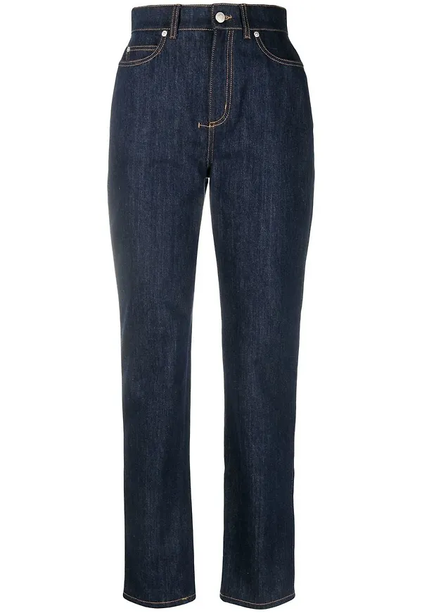 Alexander McQueen straight-jeans med hög midja - Blå