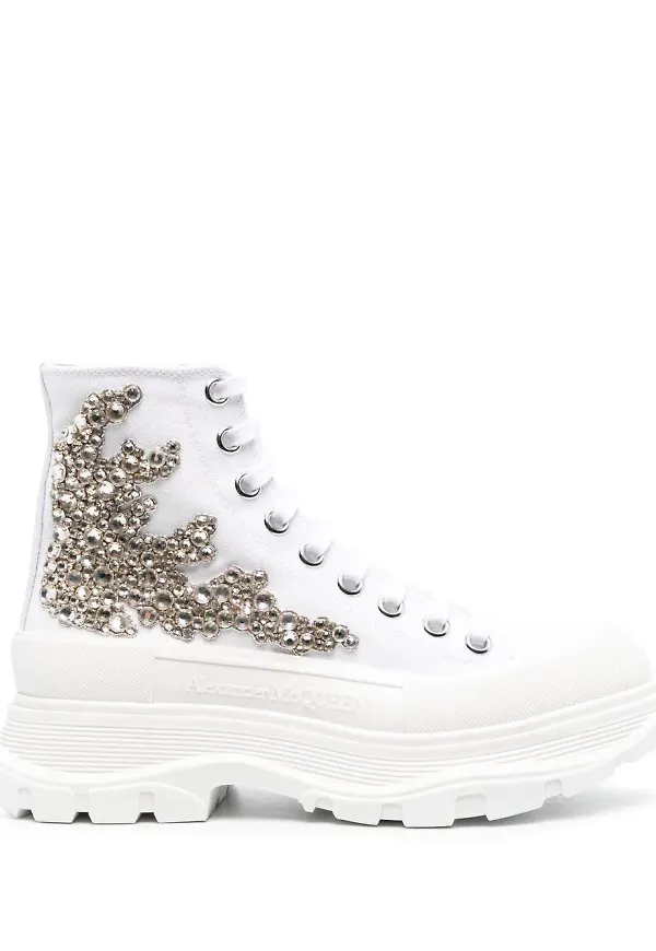 Alexander McQueen strassprydda stövlar - Vit