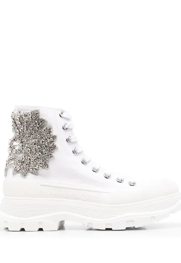 Alexander McQueen stövletter med strass - Vit