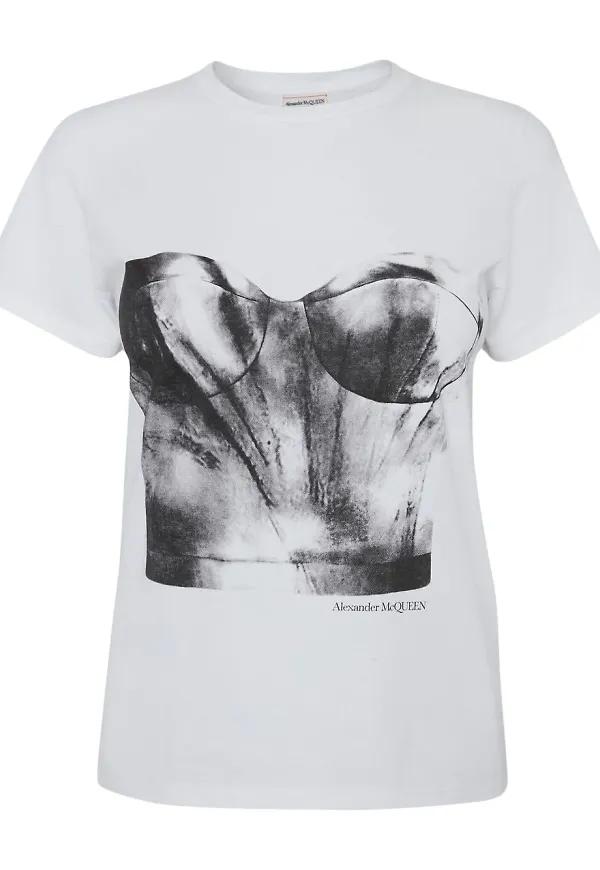 Alexander McQueen t-shirt med bustiertryck - Vit
