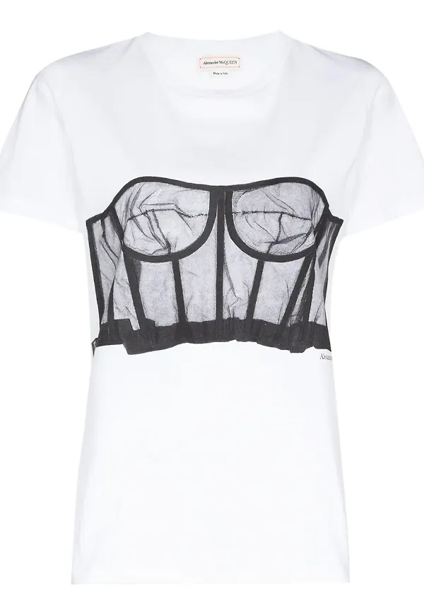 Alexander McQueen t-shirt med bustiertryck - Vit
