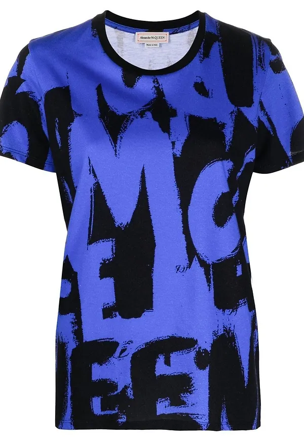 Alexander McQueen t-shirt med graffititryck - Blå