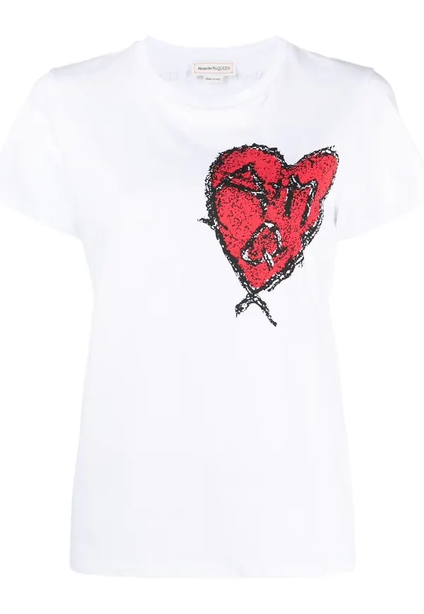 Alexander McQueen t-shirt med hjärttryck - Vit