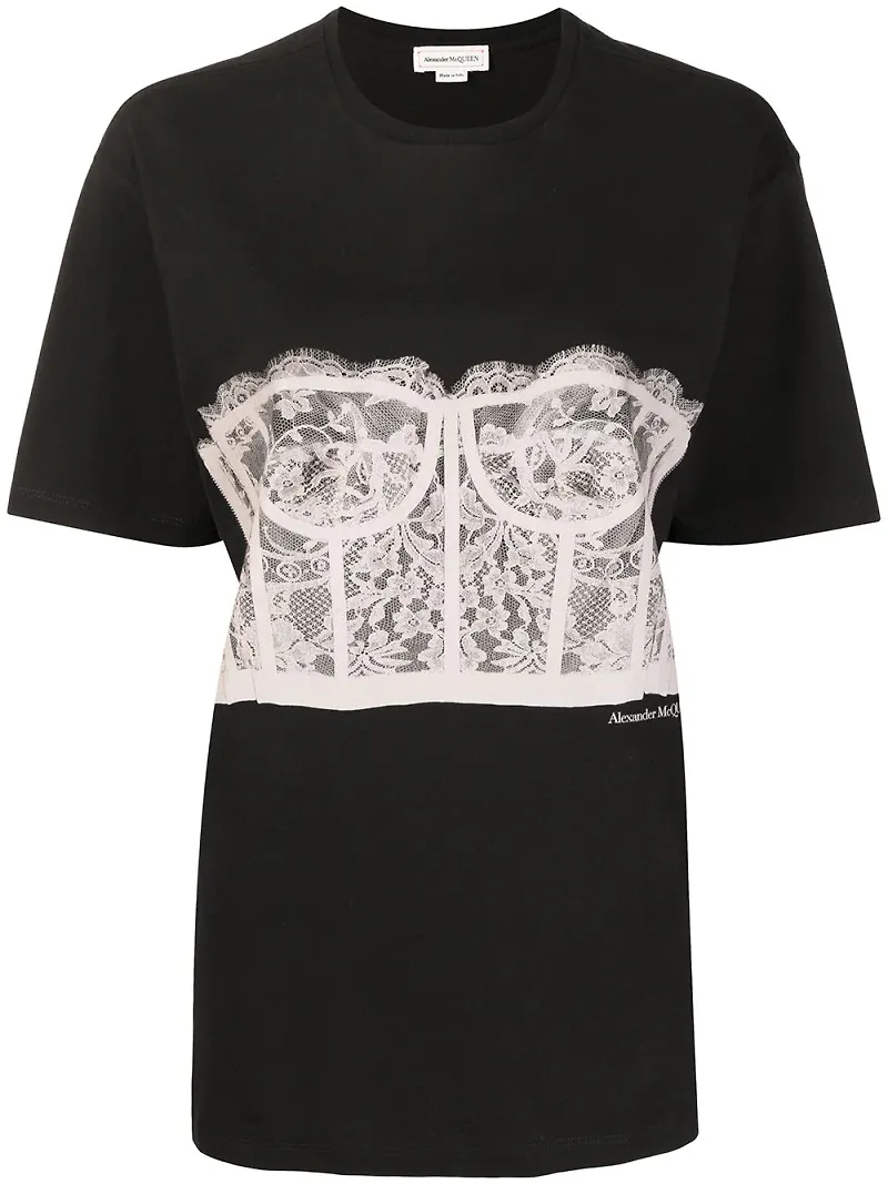 Alexander McQueen t-shirt med korsettdetalj - Svart