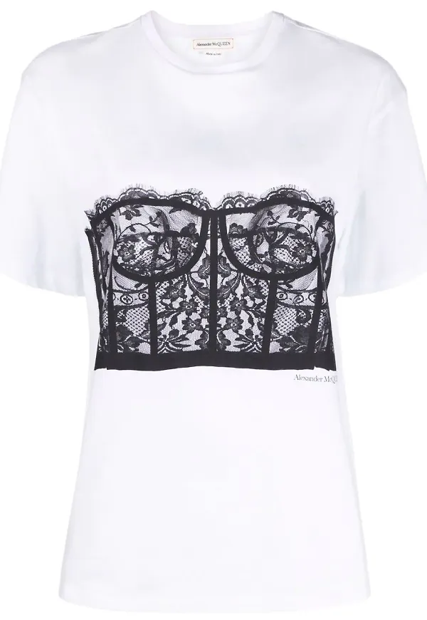 Alexander McQueen t-shirt med korsettdetalj - Vit