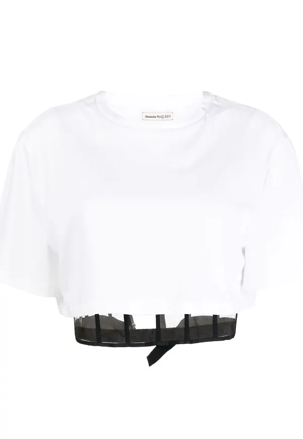 Alexander McQueen t-shirt med korsettdetalj - Vit