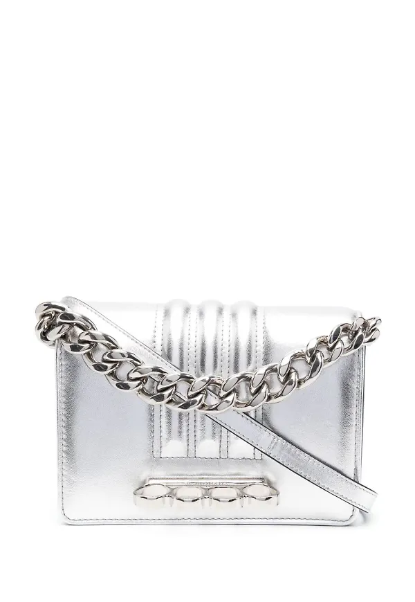 Alexander McQueen totebag i skinn - Silverfärgad