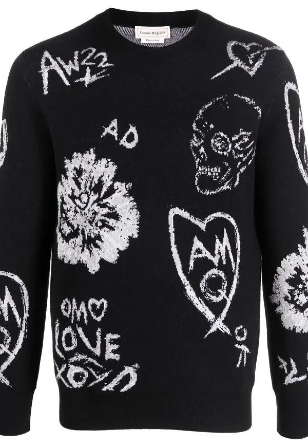 Alexander McQueen tröja med dödskalle - Svart