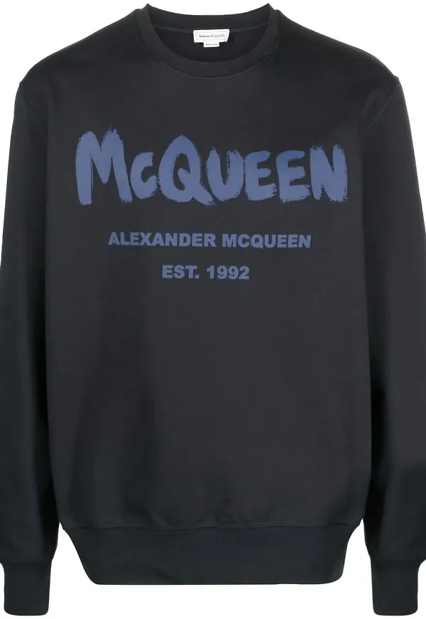 Alexander McQueen tröja med graffititryck - Blå