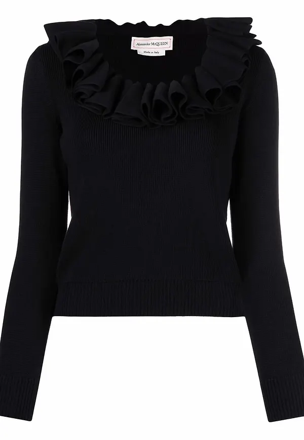 Alexander McQueen tröja med volangkrage - Svart