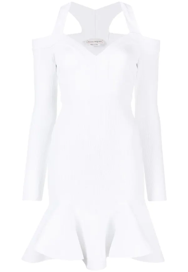 Alexander McQueen v-ringad stickad klänning - Vit