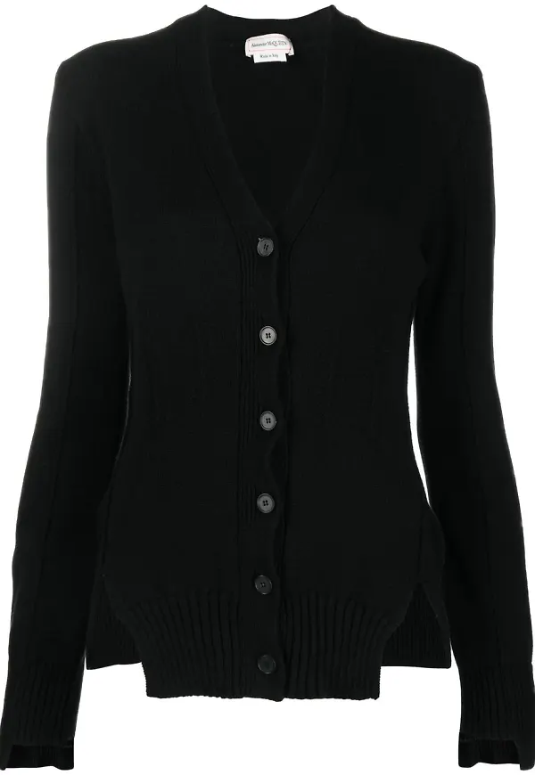 Alexander McQueen v-ringad stickad kofta - Svart