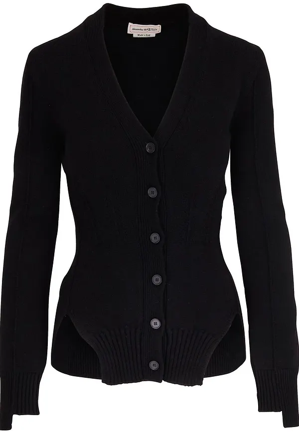 Alexander McQueen v-ringad stickad kofta - Svart