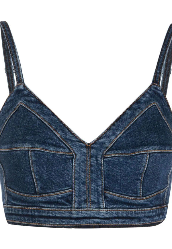 Alexander McQueen v-ringat croptop i denim - Blå