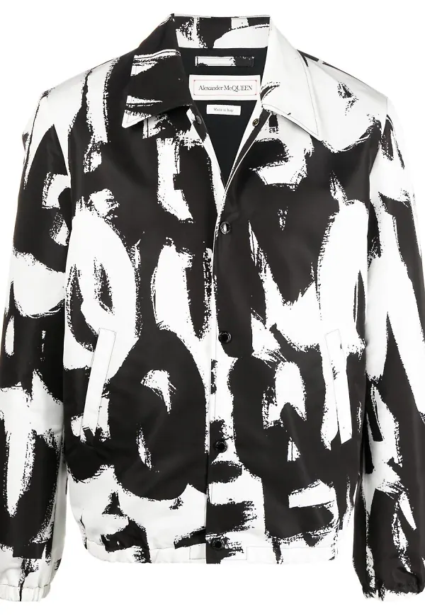 Alexander McQueen vindjacka med grafiskt tryck - Svart
