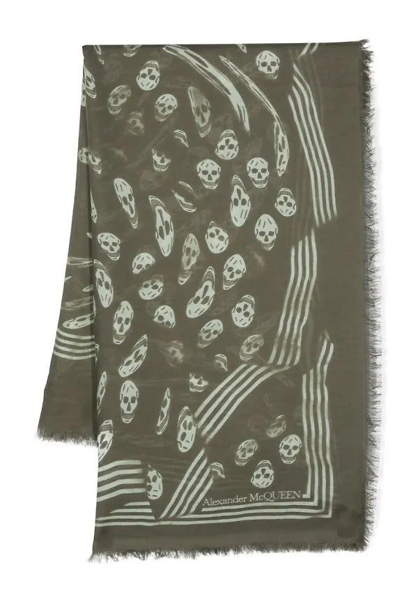 Alexander McQueen Vortex sjal med dödskalletryck - Grön