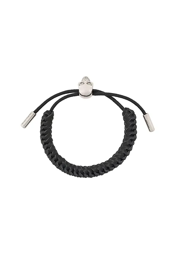 Alexander McQueen vävt armband med dödskalle - Svart