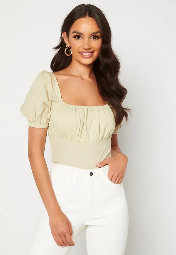 Alexandra Nilsson X Bubbleroom Puff Sleeve Cropped Top Beige 42