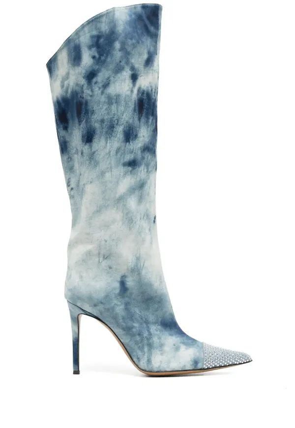 Alexandre Vauthier 105 mm snömönstrade jeansstövlar - Blå