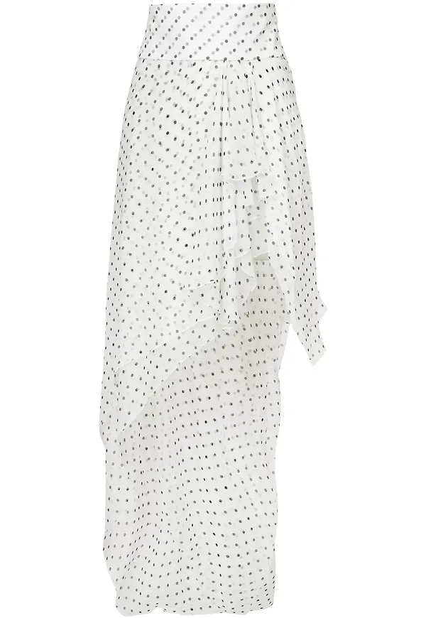 Alexandre Vauthier asymmetric spotted ruffled skirt - Vit