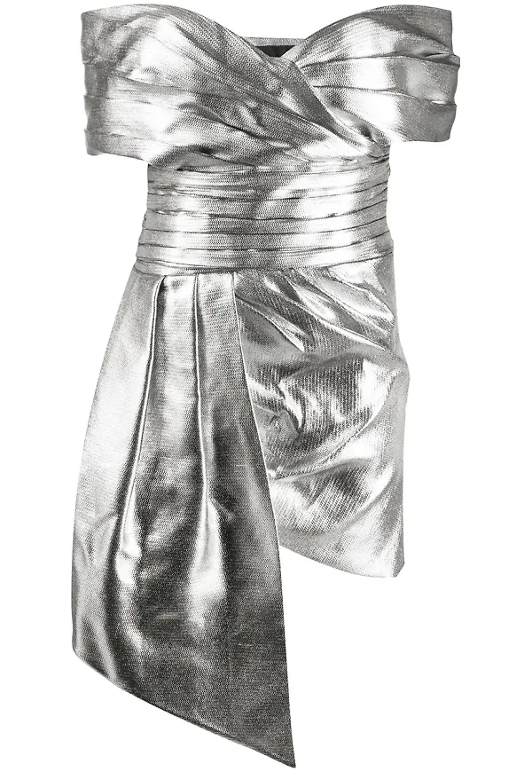 Alexandre Vauthier draperad baraxlad klänning - Silverfärgad