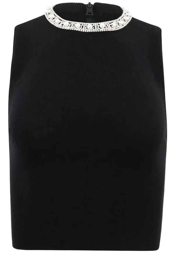 alice + olivia Amity pärlprydd topp - Svart