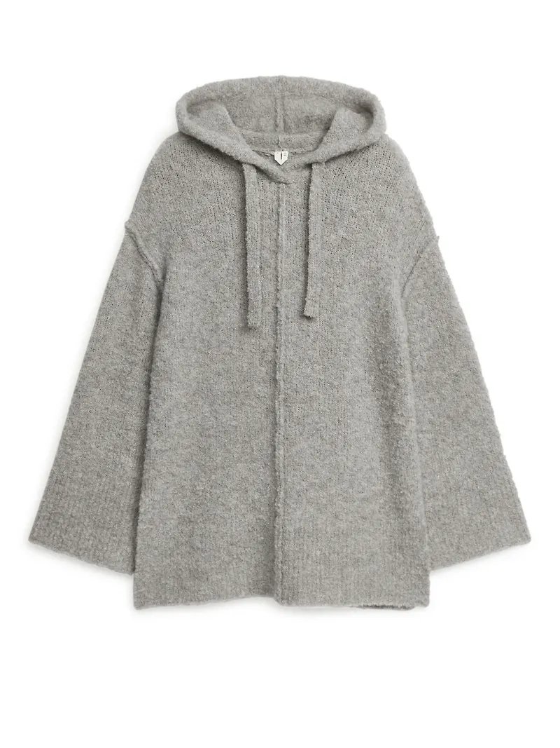 Alpaca Blend Bouclé Hoodie - Grey