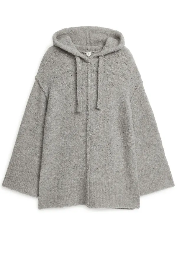 Alpaca Blend Bouclé Hoodie - Grey