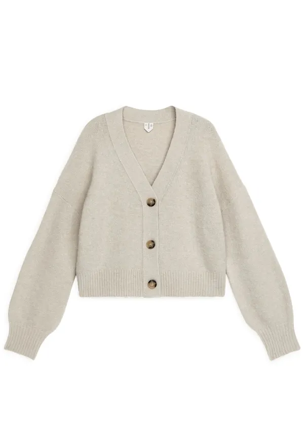 Alpaca Blend Cropped Cardigan - Brown
