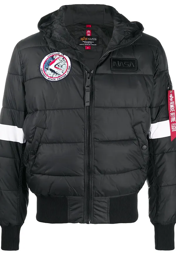 Alpha Industries quiltad jacka med tryck - Svart
