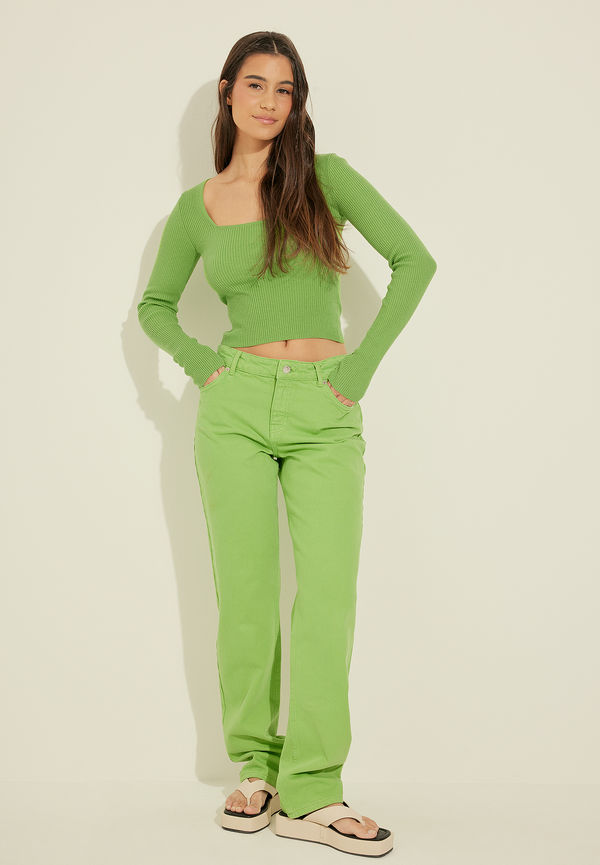 Amalie Star x NA-KD Ekologiska mid rise raka jeans - Green