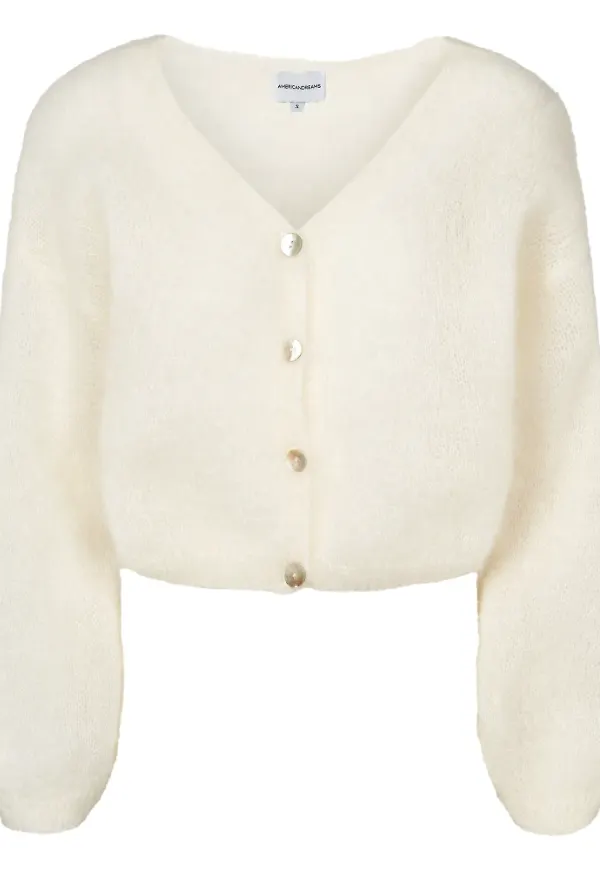 Americandreams, Stickade tröjor & koftor, Dam, S, Vit Cropped Cardigan Mohair Knappstängning