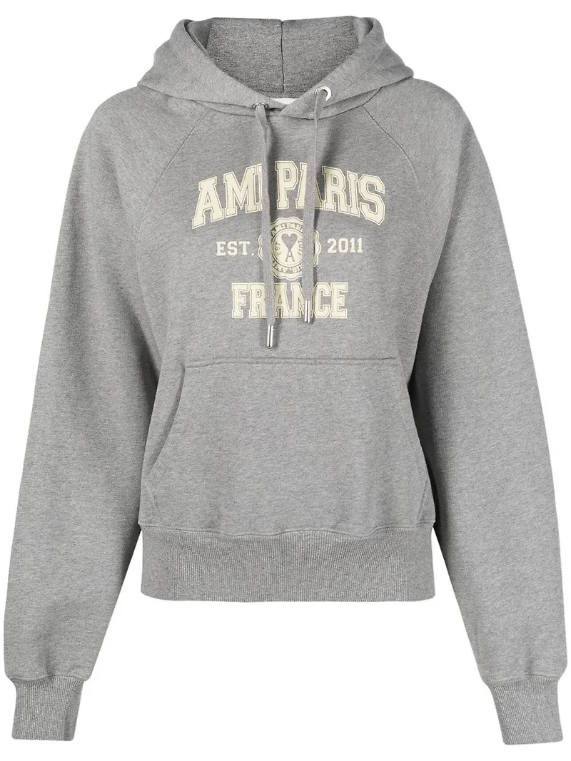 AMI Paris hoodie med logotyp - Grå