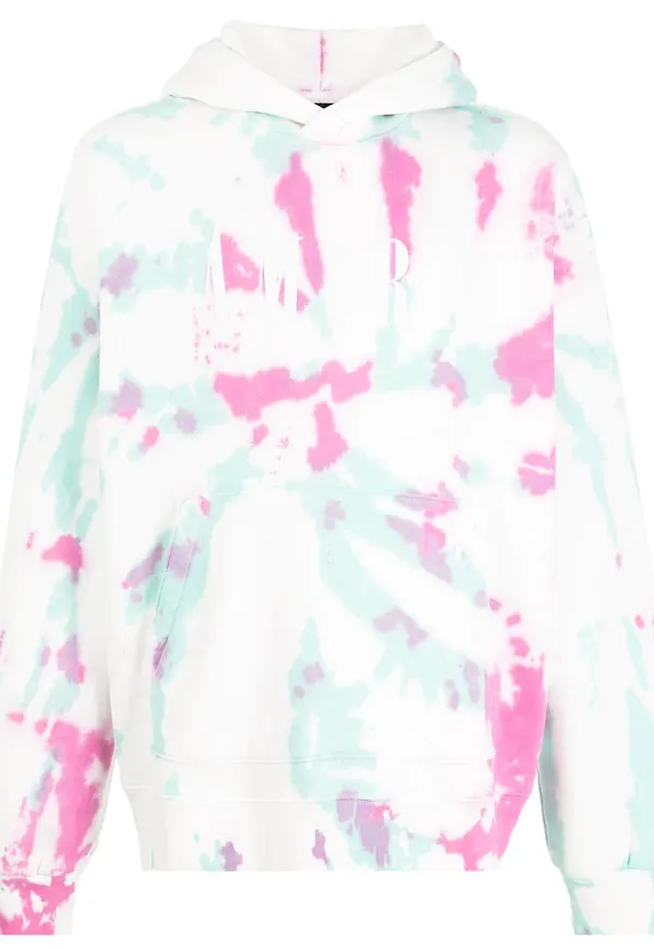 AMIRI batikmönstrad hoodie med logotyp - Vit