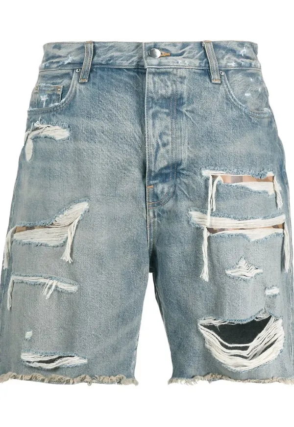 AMIRI knälånga jeansshorts med slitning - Blå