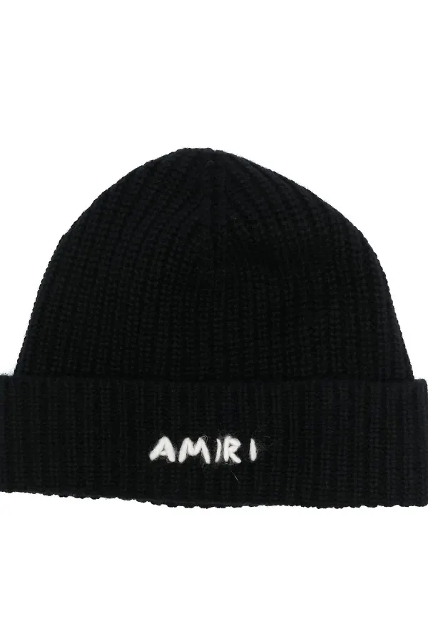 AMIRI logo-embroidered ribbed-knit beanie hat - Svart
