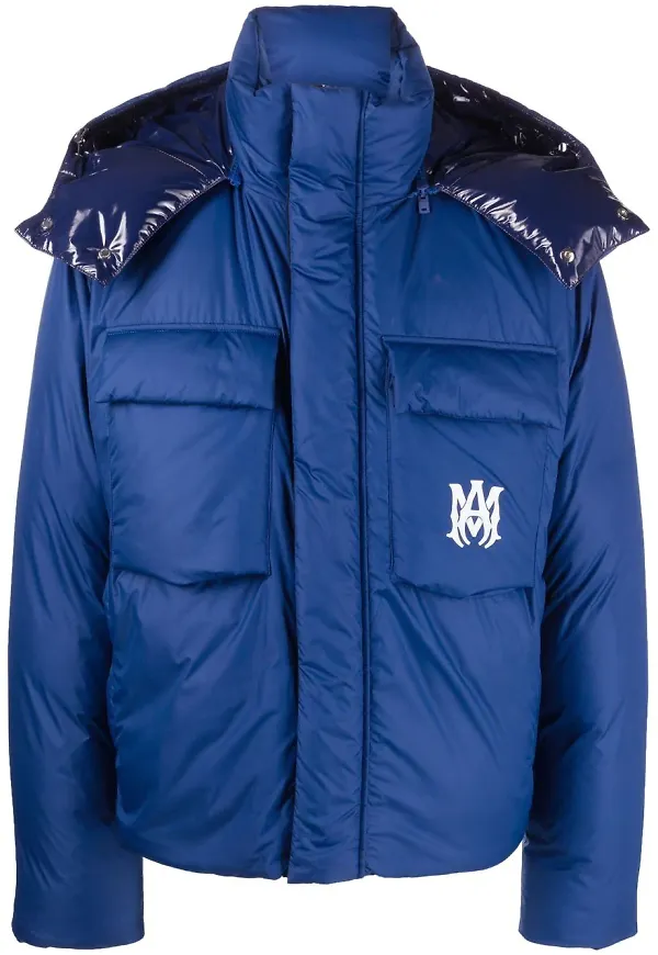 AMIRI logo-print hooded puffer jacket - Blå
