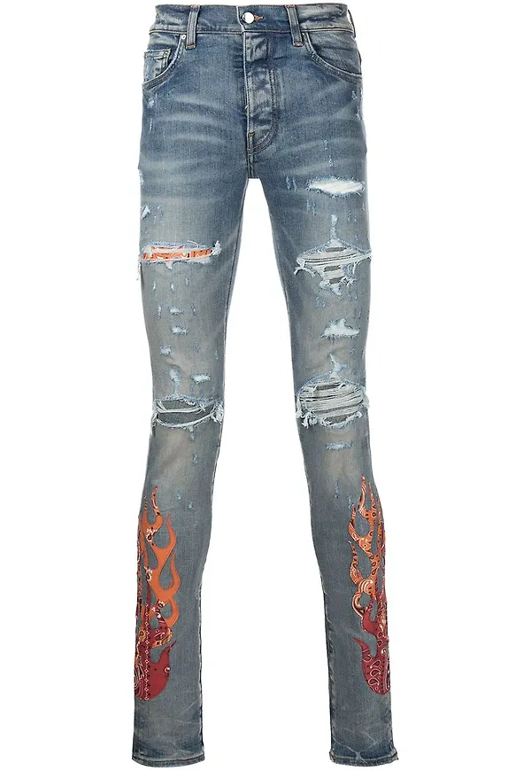 AMIRI paisleymönstrade skinny-jeans med slitning - Blå