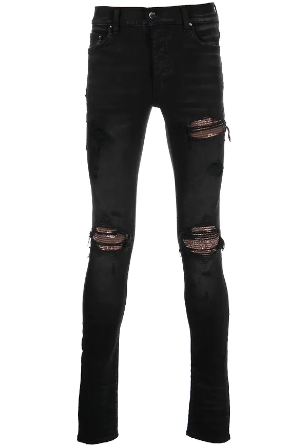 AMIRI paisleymönstrade skinny-jeans med slitning - Svart