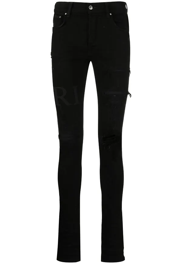 AMIRI ripped-knee logo-print skinny jeans - Svart
