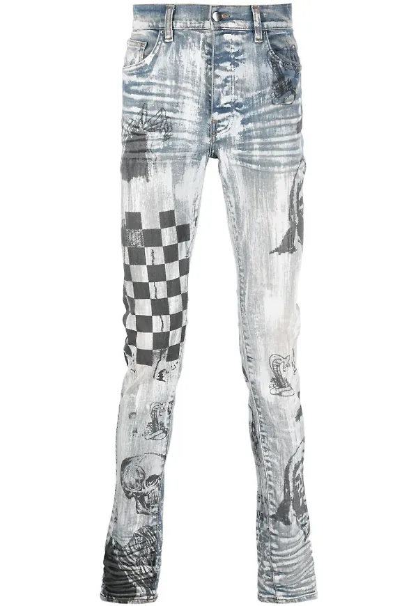 AMIRI smala jeans med graffititryck - Blå