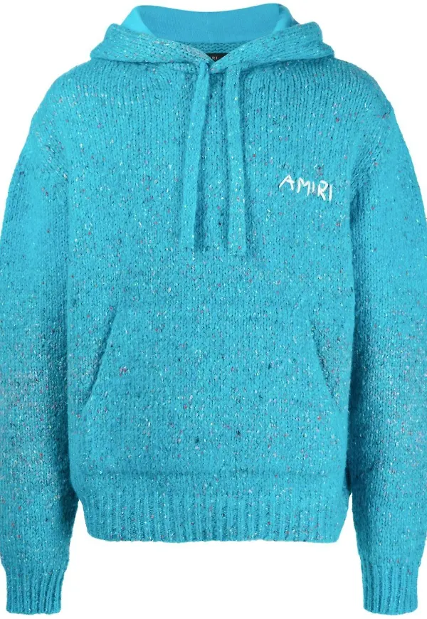 AMIRI stickad hoodie med broderad logotyp - Blå
