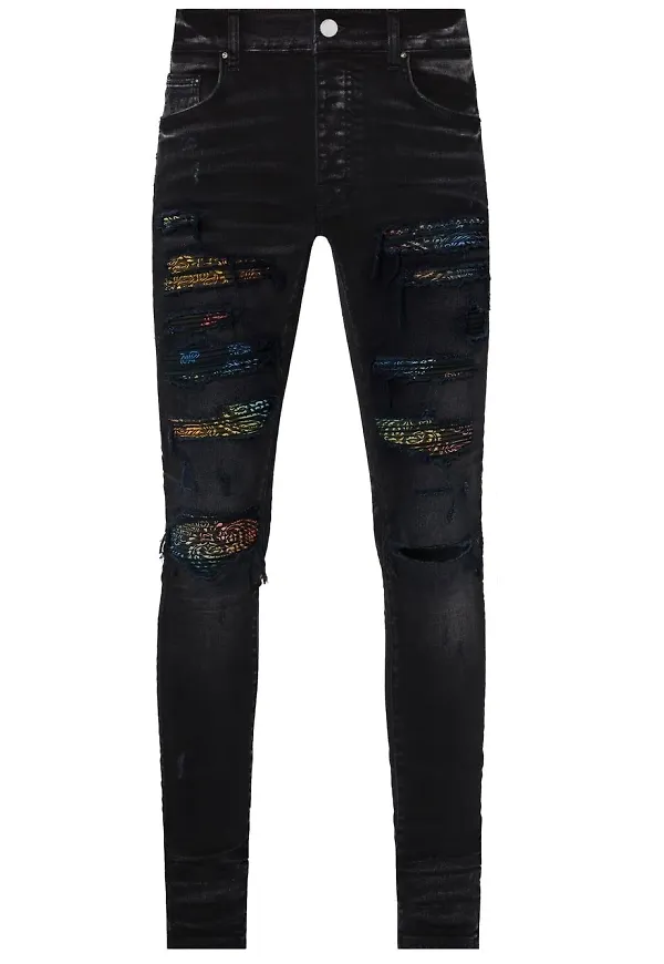 AMIRI Thrasher Rainbow paisleymönstrade jeans - Svart