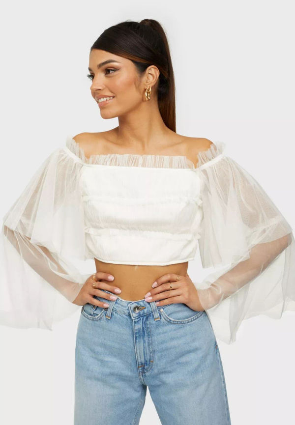 Anaya - Långärmade toppar - White - Bardot Ruffle Top - Toppar & T-shirts - Women's tops