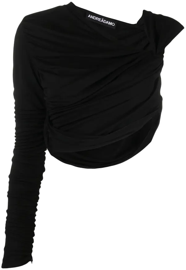 ANDREĀDAMO asymmetrisk draperad topp - Svart