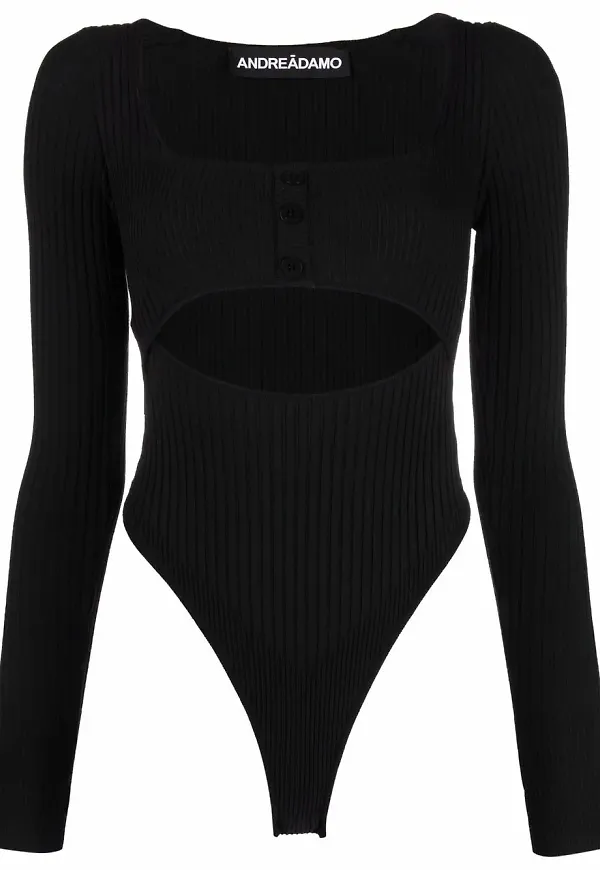 ANDREĀDAMO ribbstickad body - Svart