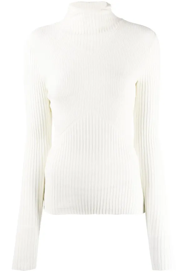 ANDREĀDAMO ribbstickad hoodie - Vit