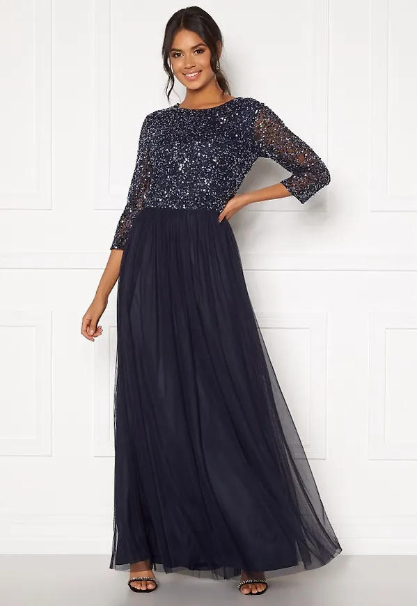 AngelEye Sequin Bodice Maxi Dress Navy XS (UK8)